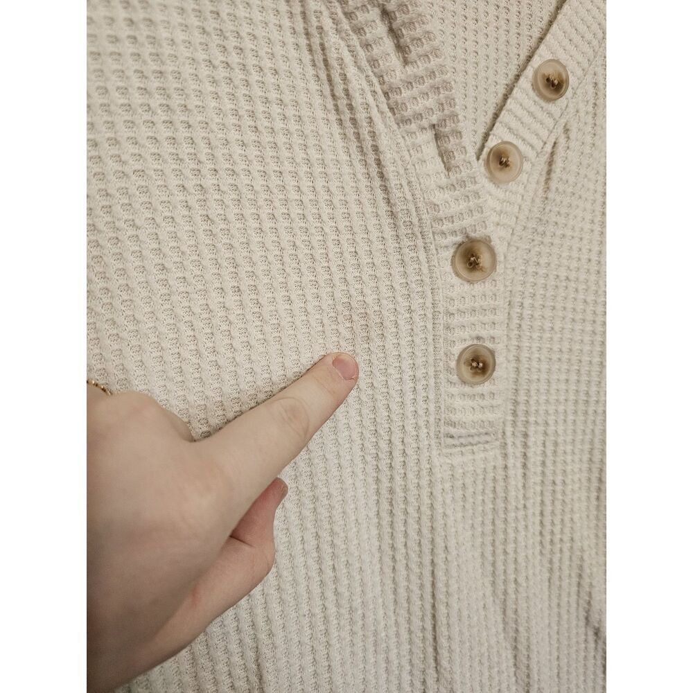 LOFT WOMEN'S SUPER SOFT LONG SLEEVE BRUSHED WAFFLE HENLEY TOP IVORY SIZE Large P - Picture 2 of 5